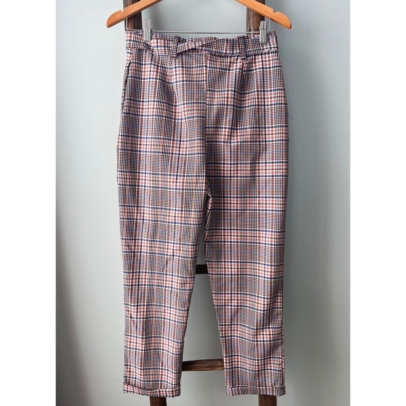Nasty Gal Plaid Paper Bag Waist Pants with  Belt High Rise Casual Pants  Size 4 - Picture 3 of 8